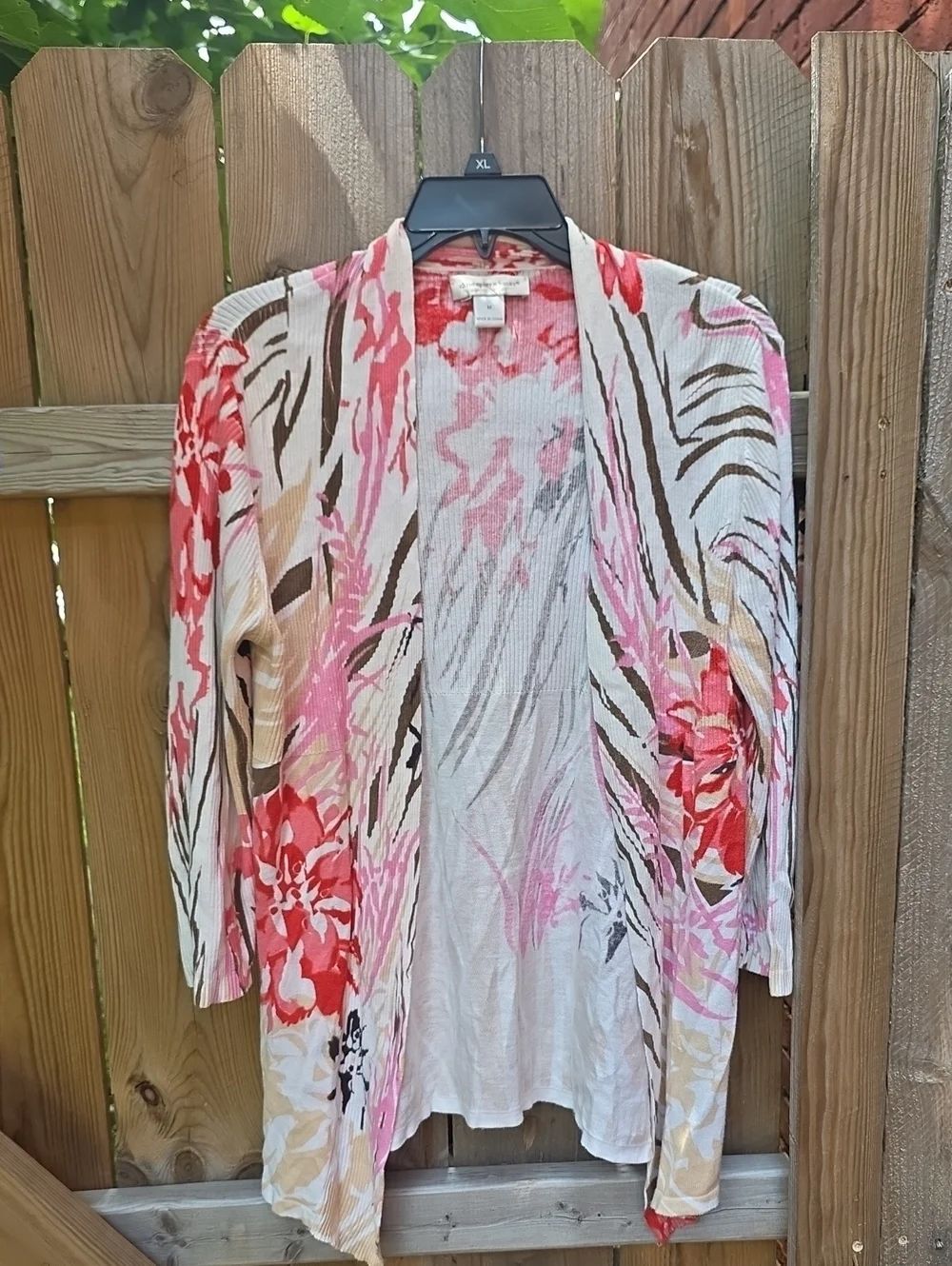 Christopher & Banks Floral Open-Front Cardigan in Pink, Red & Cream